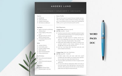Modern Word Resume Template | Clean CV Template with Cover Letter | ATS-Friendly | Google Docs