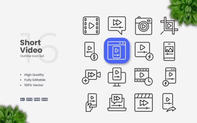 16 Short Video Outline Icons Set
