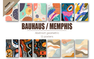 Abstrakt geometrisk Bauhaus, Memphis. 12 affischer.