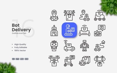 16 Bot Delivery Outline Icons Set