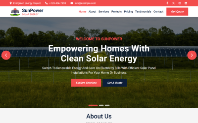 SunPower – Šablona vstupní stránky pro solární energii v HTML5