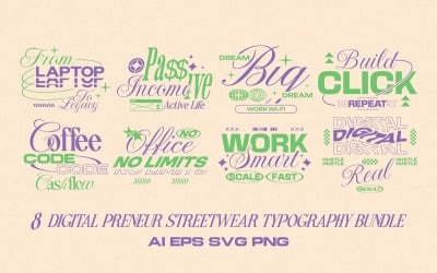 Digital Prenuer Streetwear Typography T-shirt Designs Bundle