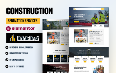 Bricknest – Bouw- en renovatie-elementor-sjabloonkit