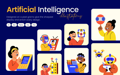 Conjunto de ilustrações de inteligência artificial