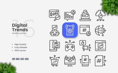 16 Digital Trends Outline Icons Set