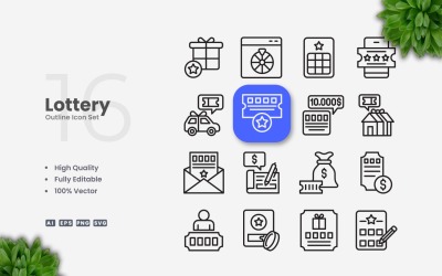 16 Lottery Outline Icons Set