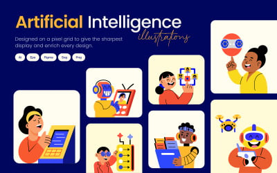 Konstuppsättning med illustrationer av artificiell intelligens