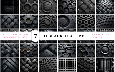 Modern Dark Geometric Surfaces | Futuristic Black 3D Texture Backgrounds | Black Abstract Texture