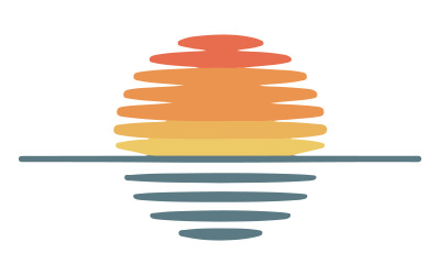 A drawing of a setting sun over the ocean