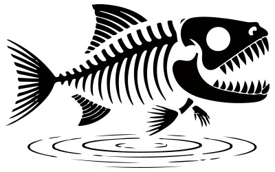A logo design a stylized PIRANHA silhouette