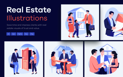 Illustrationsset für Immobilienverkäufe