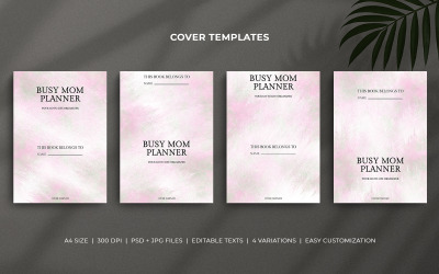 Modelli di copertina per agenda Busy Mom - Pennellate di acquerello verde e rosa, set di design PSD modificabili
