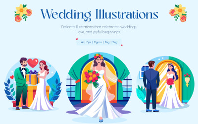 Set di illustrazioni di matrimoni moderni