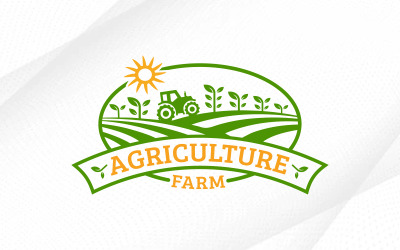 Landbouwgrond met tractor- en plantlogo-ontwerp