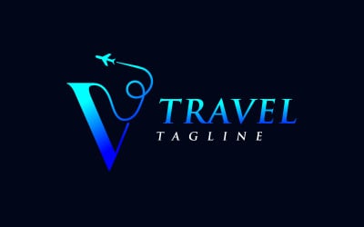 Adventure Travel Logo Design, Letter V Travel Logo, Tourist logo, airplane logo