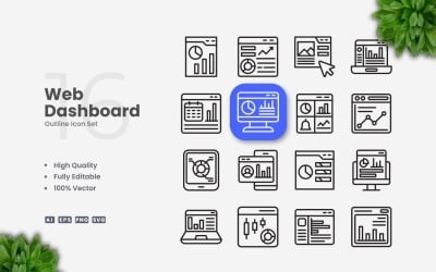 Conjunto de 16 iconos de esquema del panel web