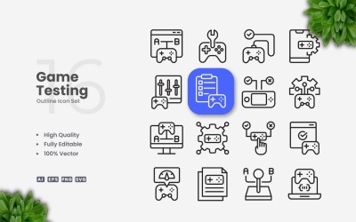 16 Game Testing Outline Icons Set