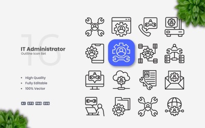16 IT-administratörskonturikoner Set