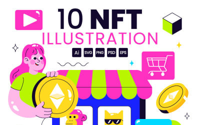 10 NFT Non Fungible Token Vector Illustration