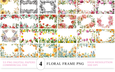 Romantic Flower Border PNG | Vintage Floral Frame PNG Bundle | Colorful Floral Frame PNG Mega Bundle