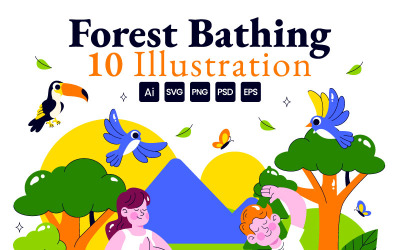 10 Forest Bathing Vector Illustration