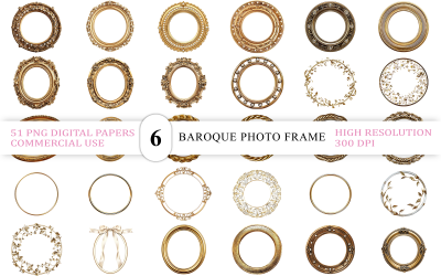 Luxury Gold Photo Frame Clipart | Golden Ornamental Round Frame PNG | Elegant Round Gold Border