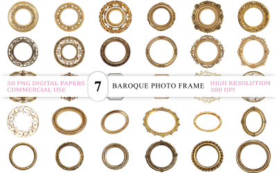 Shiny Gold Circular Frame Bundle | Luxury Gold Photo Frame | Golden Ornamental Round Frame PNG