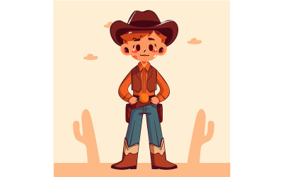 Cartoon Boy with a Cowboy Hat and Boots