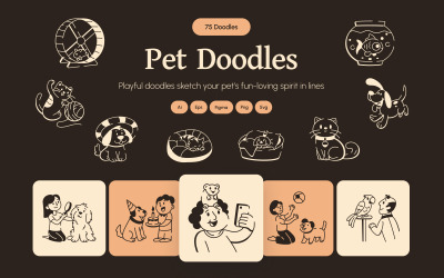 Conjunto de ícones de animais de estimação modernos com rabiscos