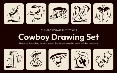 Cowboyteckning Illustration Set