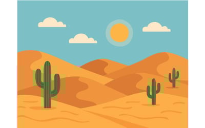 Desert Landscape with Cactuses and Rolling Hills