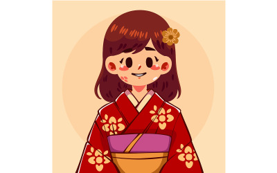 Flicka i kimono (platt design)