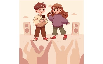 "FREE" Cartoon of a Boy and Girl Singing