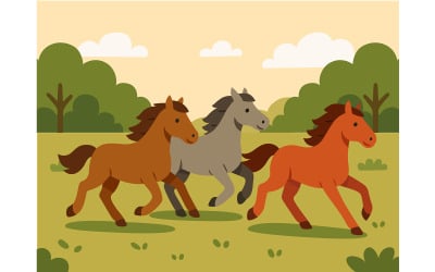 Group of Horses is Running on a Field