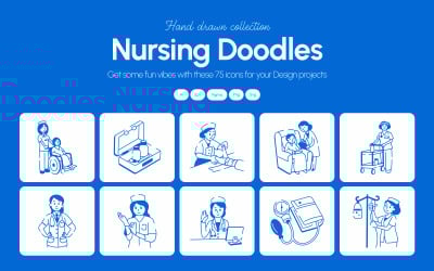 Omvårdnad Doodles ikoner Set
