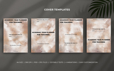 Academic Year Planner Cover Templates for Teachers - Brown Grey Pastel Minimal Editable Design