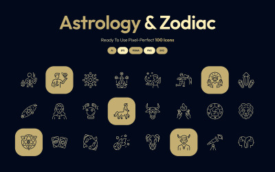 Conjunto de ícones de astrologia e zodíaco