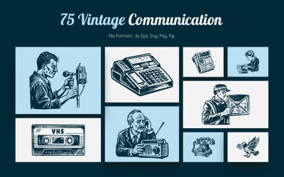 Vintage-Kommunikations-Illustrationssatz