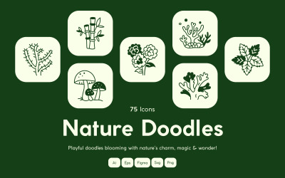 Conjunto de ícones de rabiscos da natureza moderna