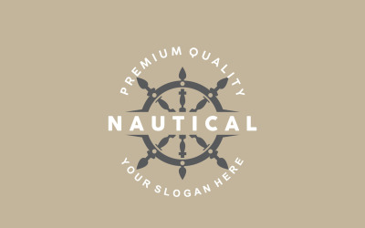 Logotipo de timón de barco marítimo vectorial simple V10