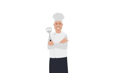 Smiling Chef Illustration Holding Kitchen Utensil Professionally