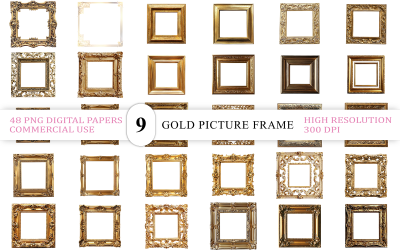 Gold Ornate Vintage Frame PNG Bundle | Antique Gold Frame Clipart | Luxury Gold Picture Frame PNG