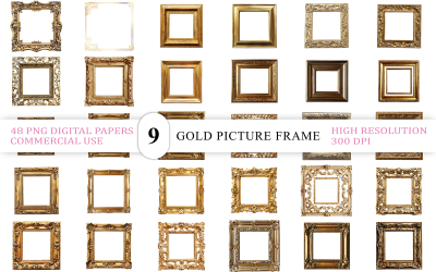 Guld utsmyckad vintageram PNG-paket | Antik guldram Clipart | Lyxig guldbildram PNG