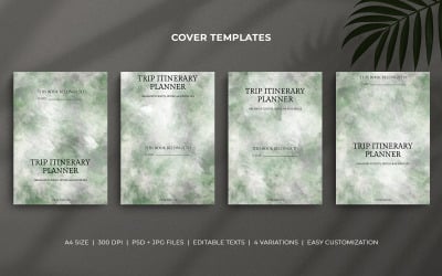 Trip Itinerary Planner Cover Templates with Green, Grey Brushstroke Background – Editable PSD