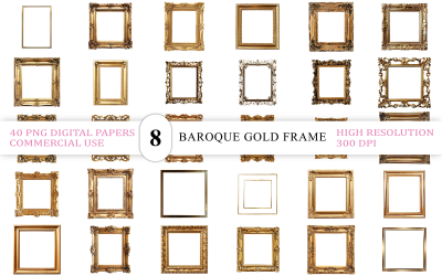Vintage Golden Frame Borders | Luxury Gold Picture Frame PNG | Elegant Baroque Gold Frame PNG