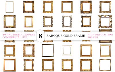 Vintage gyllene ramkanter | Lyxig guldfärgad tavelram PNG | Elegant barock guldfärgad ram PNG