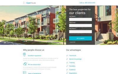 Cyan House - классический HTML-шаблон целевой страницы агентства недвижимости