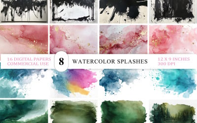Abstract Ink &amp;amp; Watercolor Splashes Backgrounds | Bold Watercolor Paint &amp;amp; Splat Backgrounds