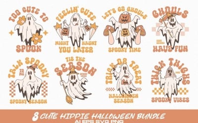 Cute Hippie Halloween T-shirt Designs Bundle