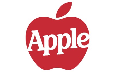 En logotypdesignsilhuett av ett vibrerande rött äpple